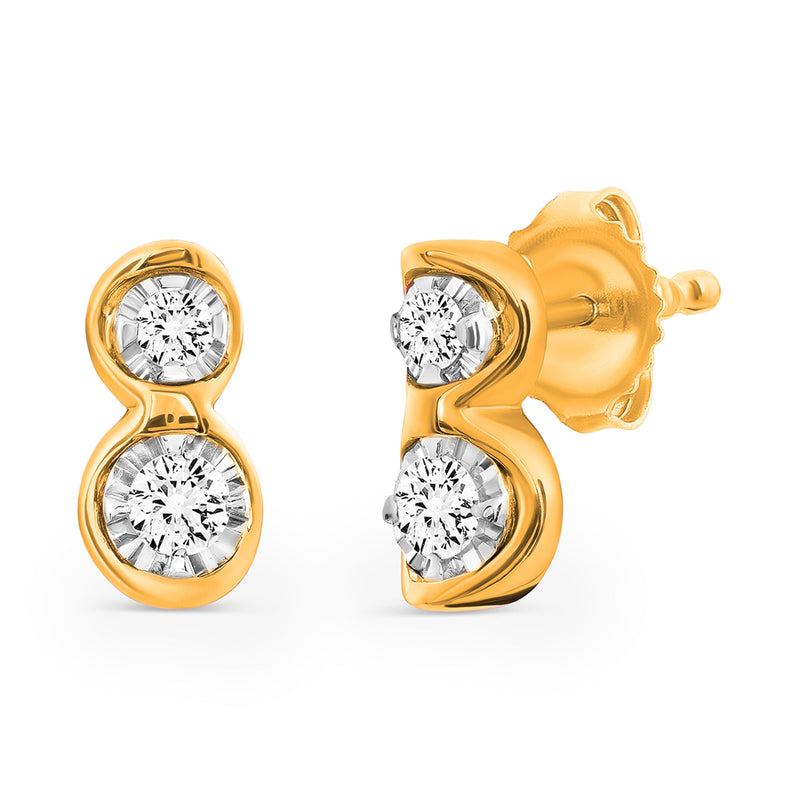 Rose-gold twin spark stud earrings with two round clear stones and silver-toned settings
