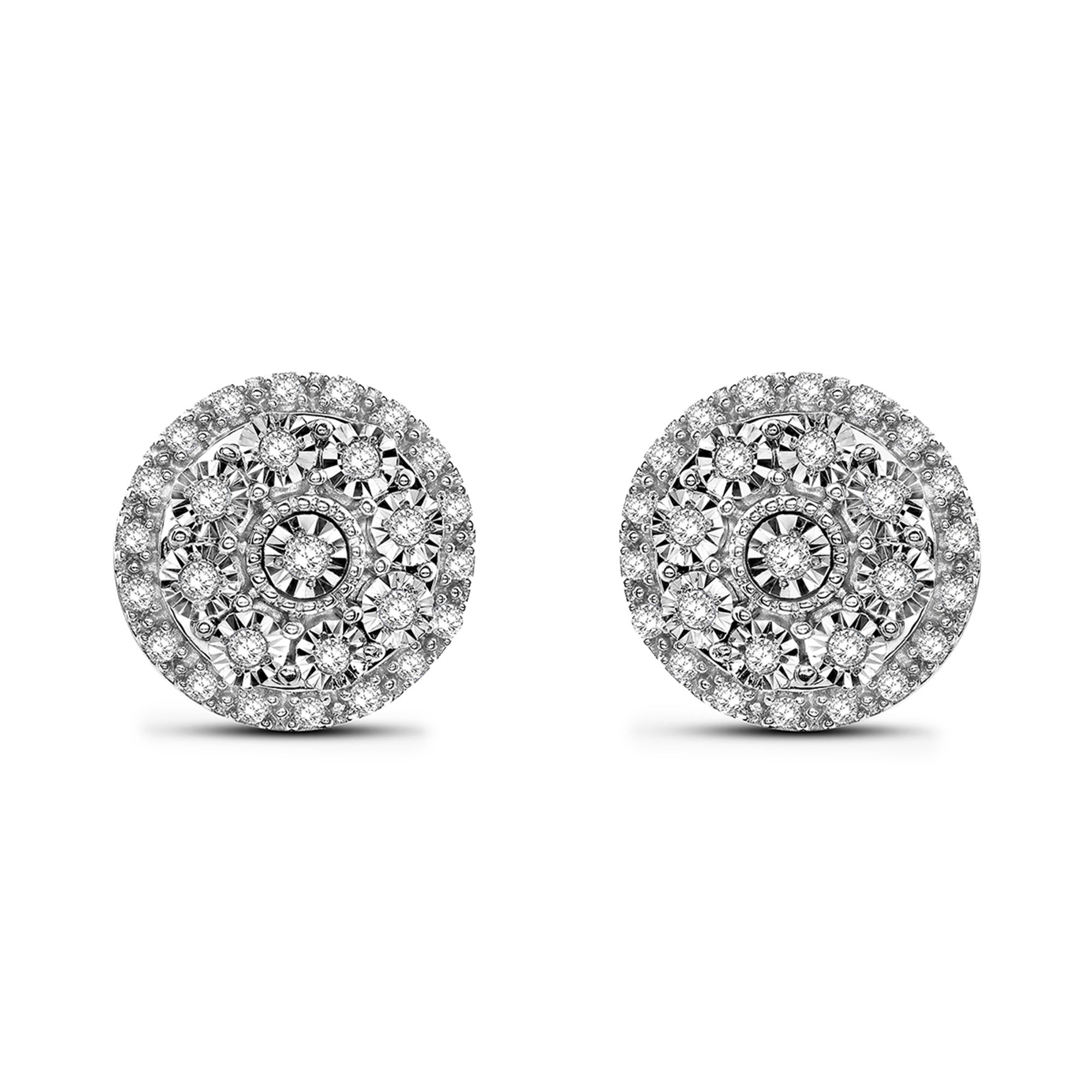 Keemti Jewels Halo Bloom Stud Earrings: round diamond clusters, floral gold design, secure screw-back closure.