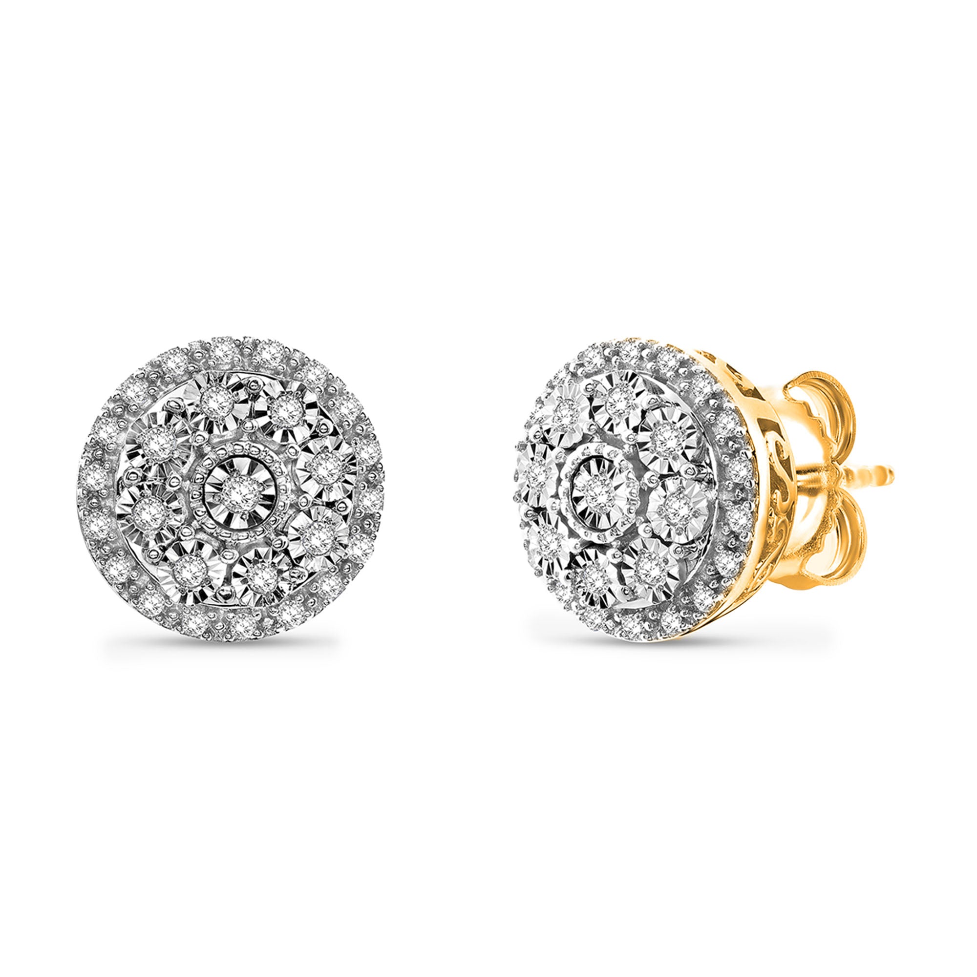 Bloom Stud Ohrringe, silberfarbene runde Fassung mit vielen funkelnden Steinen