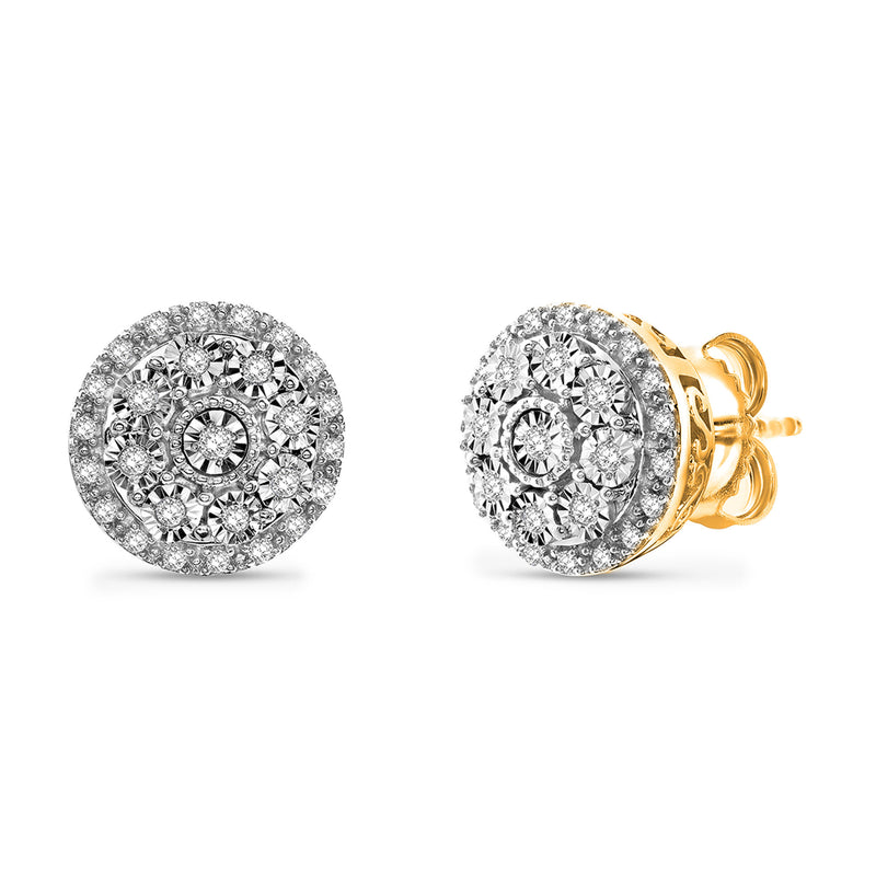Bloom Stud Ohrringe, silberfarbene runde Fassung mit vielen funkelnden Steinen