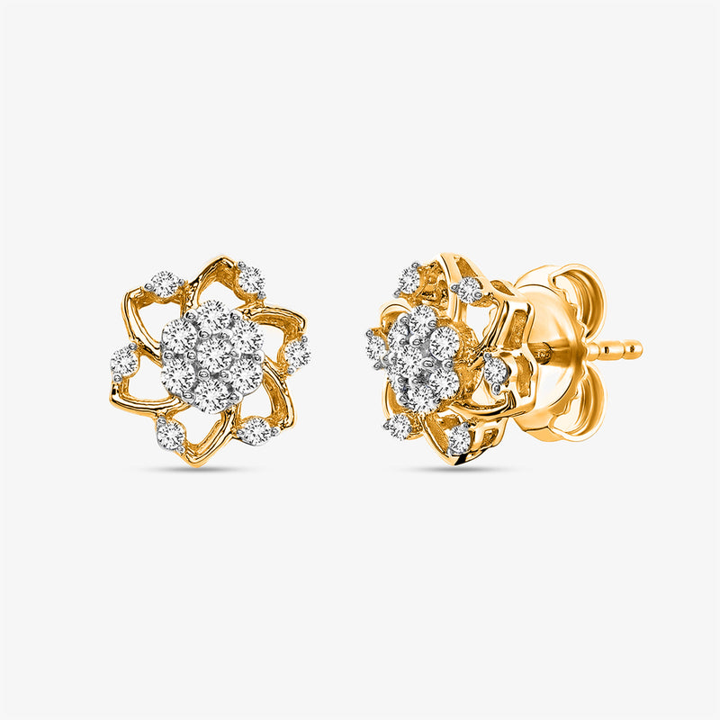 Floral stud earrings with silver-tone round stone flower cluster