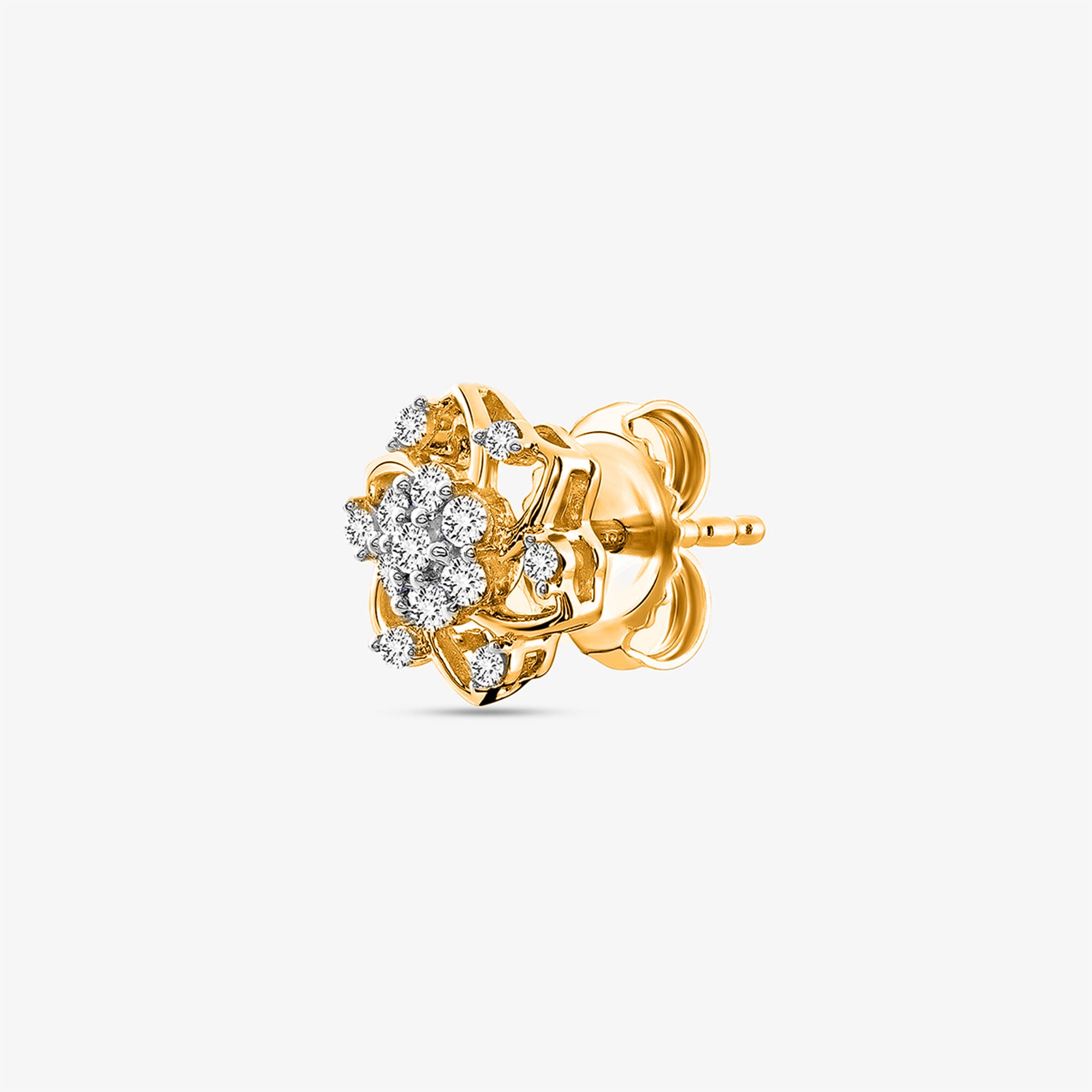 Keemti Jewels Floral Essence Stud Earrings: gold studs with sparkling diamond clusters and a floral motif.