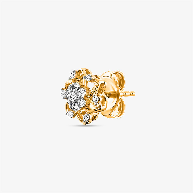Keemti Jewels Floral Essence Stud Earrings: gold studs with sparkling diamond clusters and a floral motif.