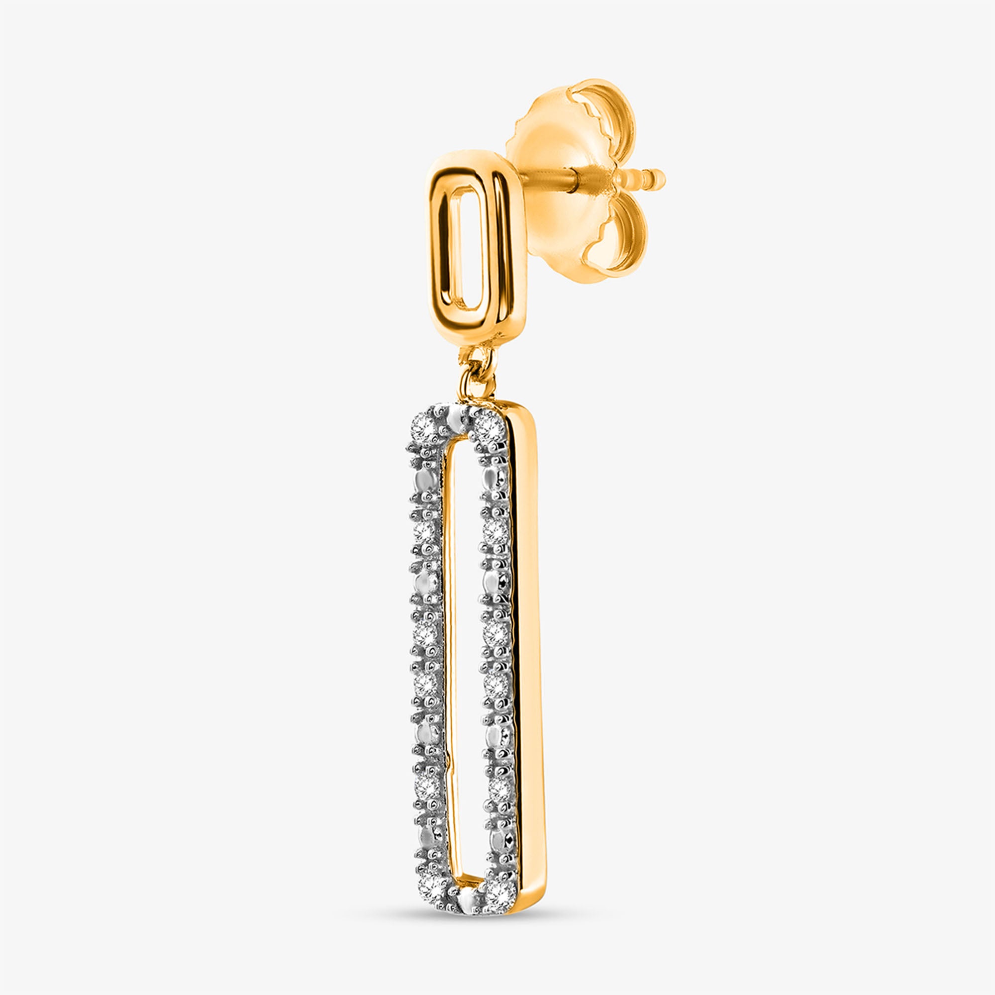 Keemti Jewels Geometric Diamond Drop Earrings: modern rectangular gold drops, elegant on a white background.