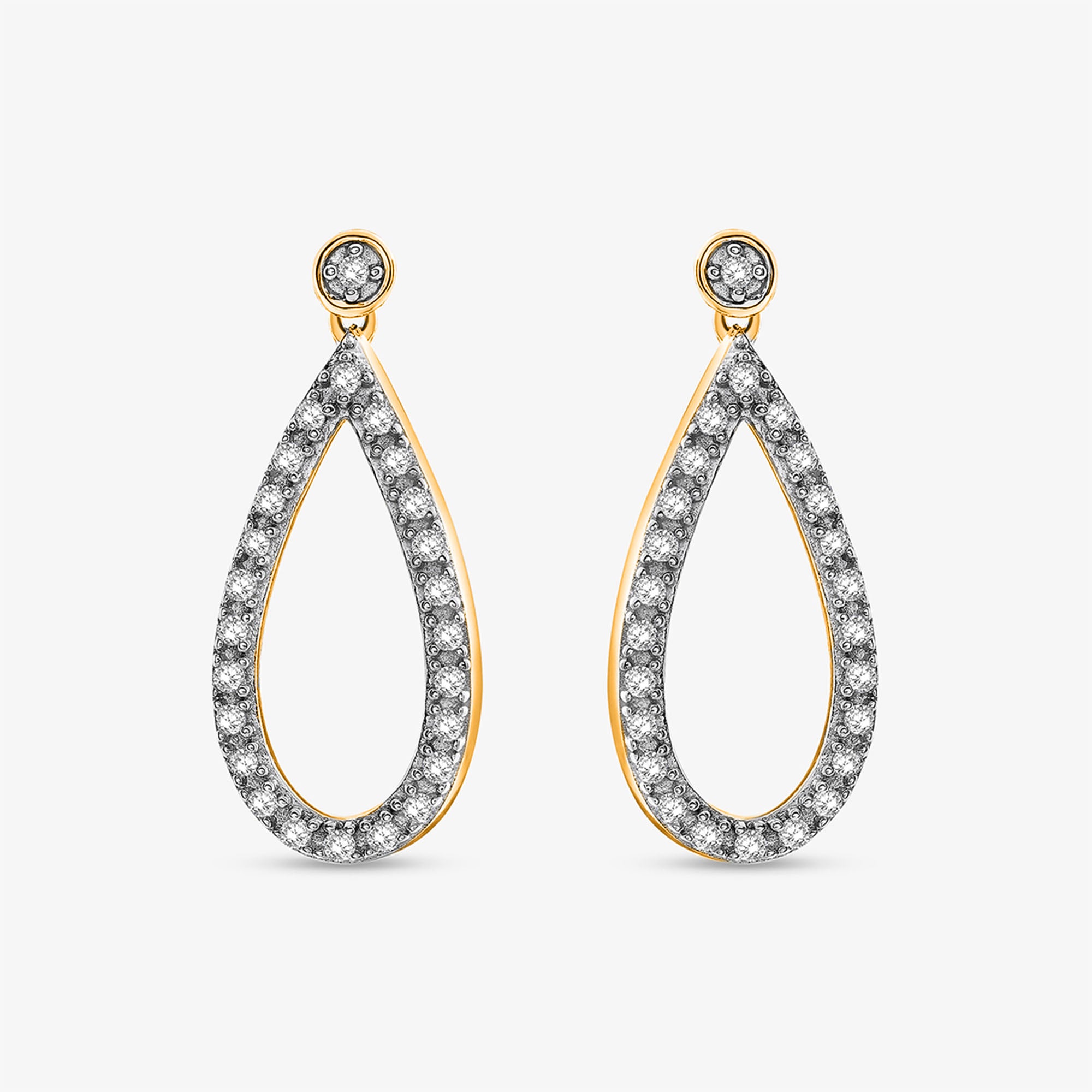Keemti Jewels' Teardrop Open Hoop Earrings with diamond borders—shown front and side on a white background.