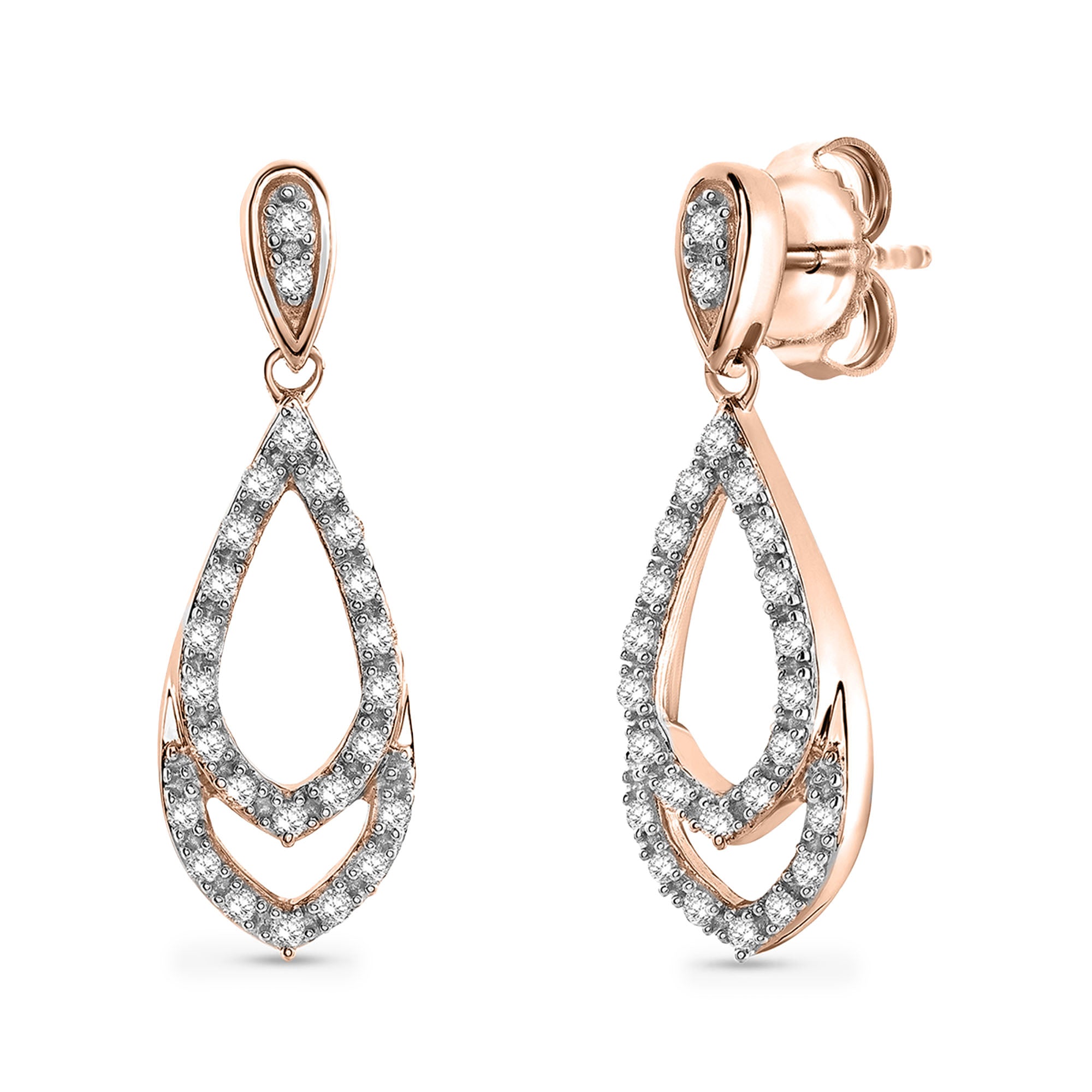 Keemti Jewels Teardrop Dangling Earrings showcase diamond accents and an elegant, openwork rose gold design.