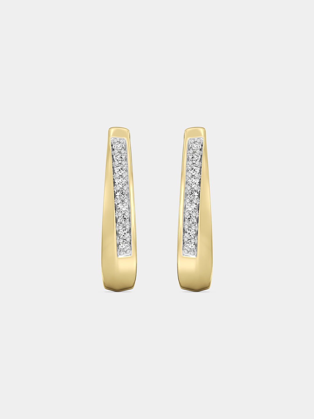 A close-up of a woman's ear wearing Keemti Jewels' Classic Shine Hoop Earrings with a diamond stripe accent.