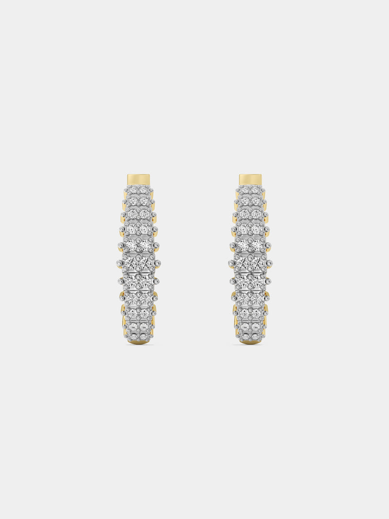 Curved hoop earrings in 925 silver with sparkling row of clear stones
