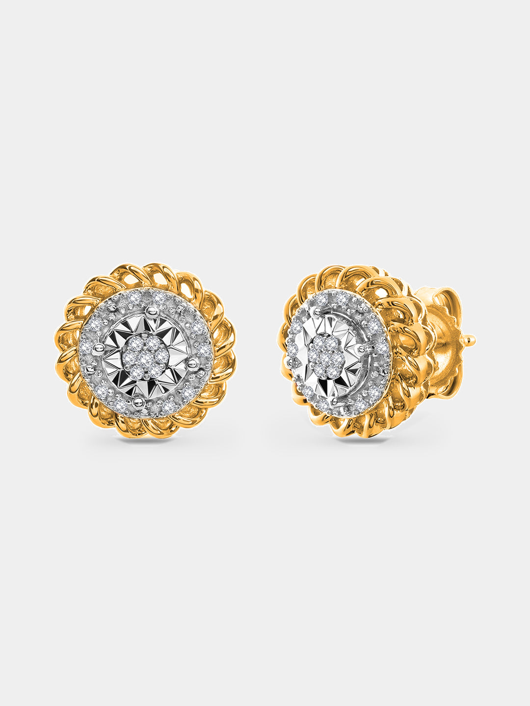 Aurora Cluster Stud Earrings by Keemti Jewels: gold and diamond studs with a romantic floral halo-inspired design.