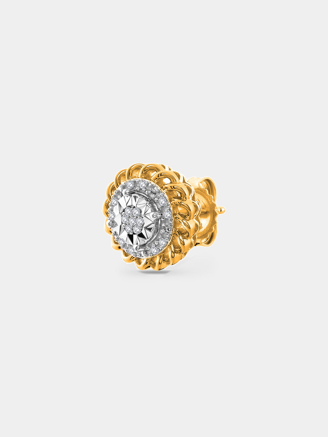Keemti Jewels' Aurora Cluster Stud Earrings feature a diamond center with an elegant, intricate floral halo design.