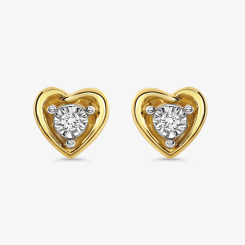 Keemti Jewels' Classic Heart-Shaped Diamond Earrings: gold studs with round diamond centers and butterfly backs.