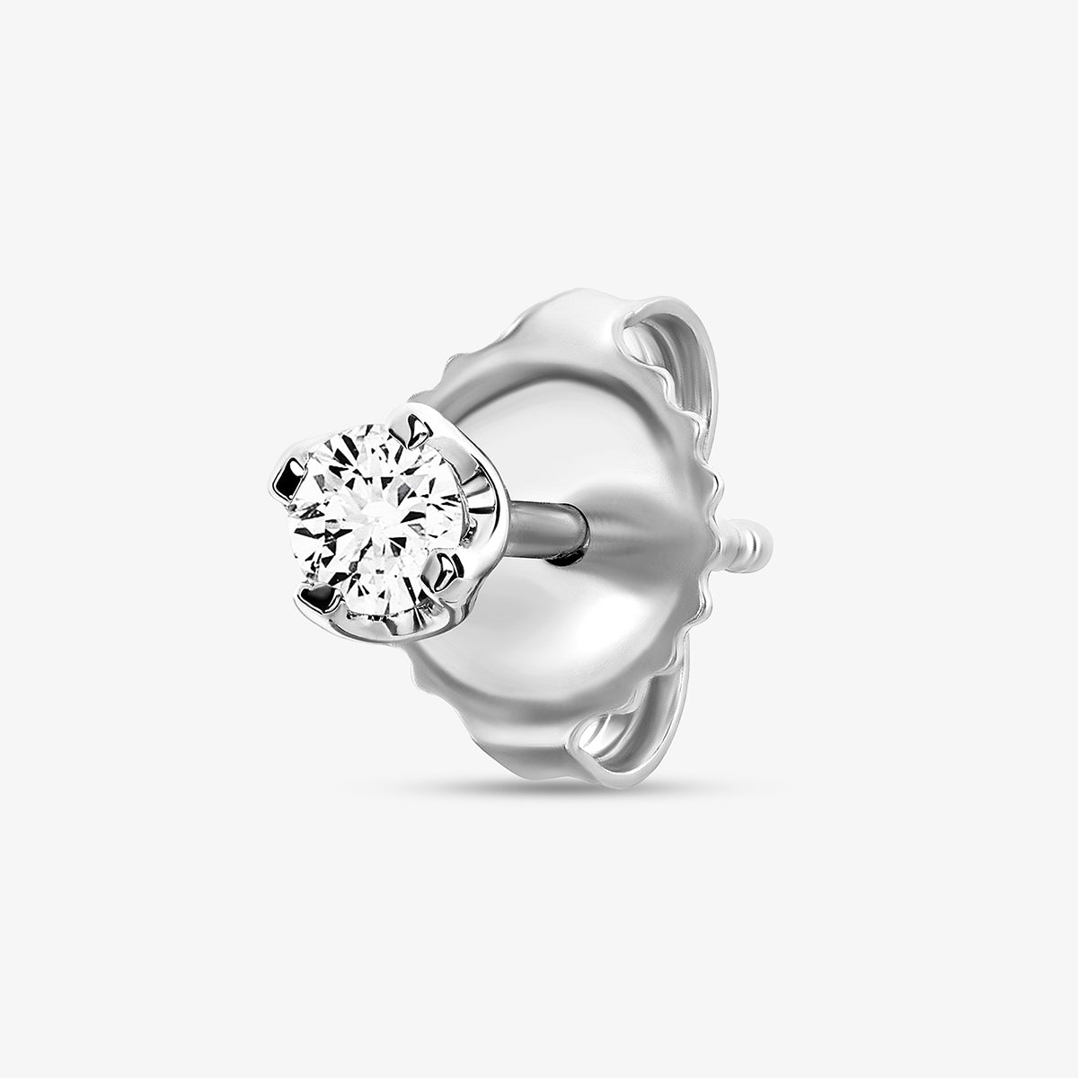 Morning Dew Diamond Stud Earrings by Keemti Jewels in white metal with butterfly back, shown on white background.