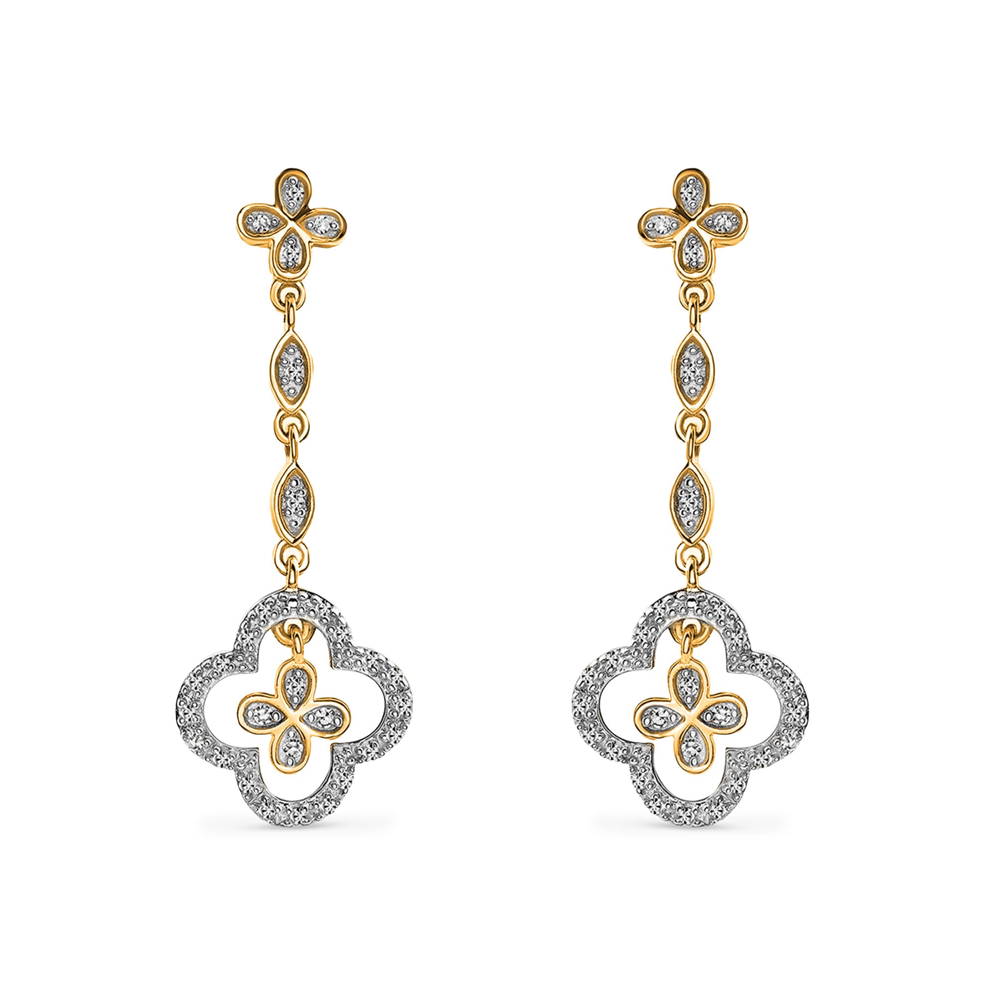 Ornate Grace Clover earrings by Keemti Jewels feature gold floral links and lab-grown diamond accents for elegance.