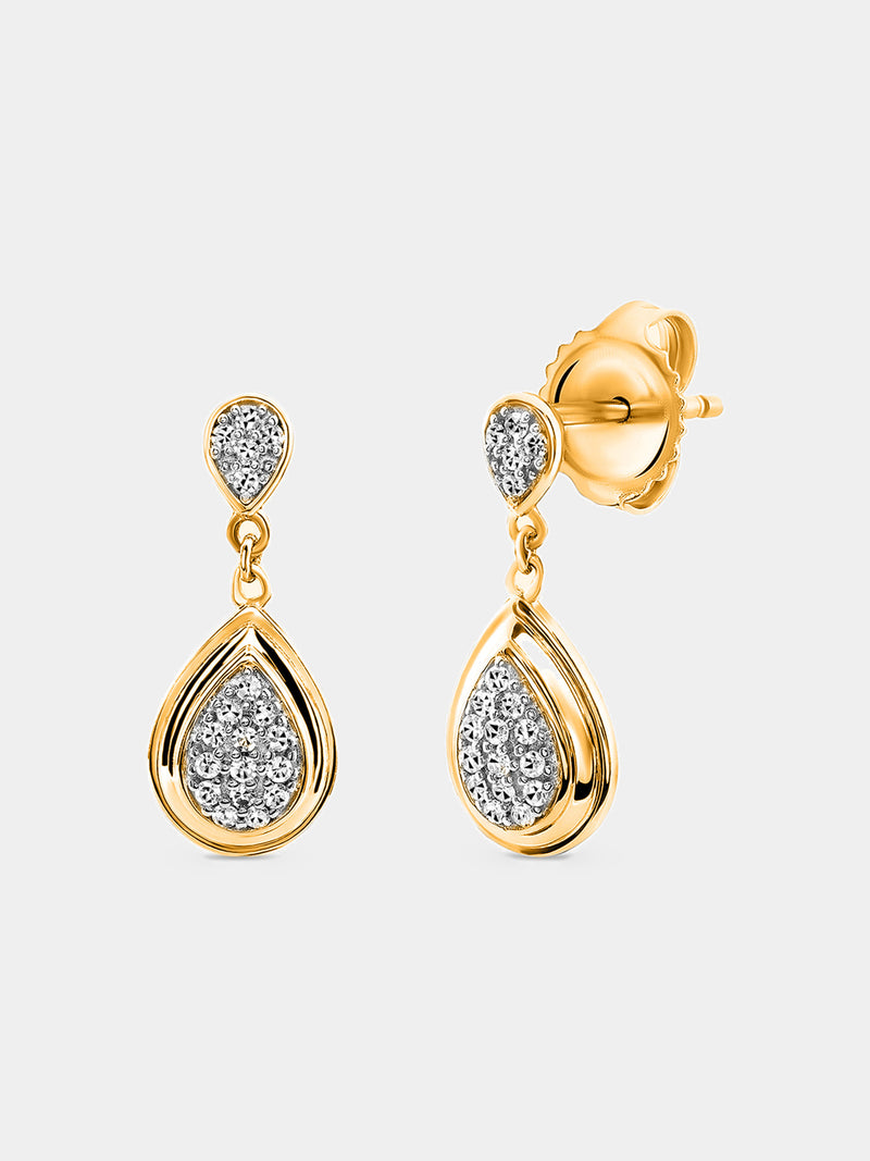 Keemti Jewels' Classic Teardrop Statement Earrings feature gold and diamond clusters with a round stud.