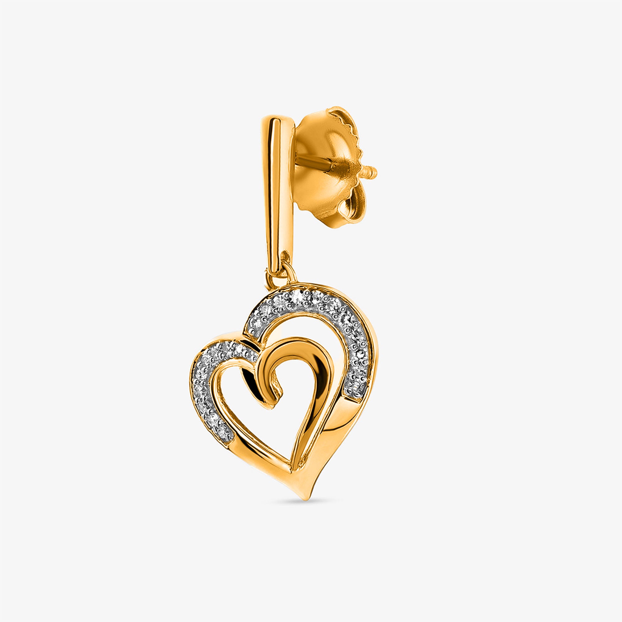 Keemti Jewels' Linked In Love Heart Earrings: gold hearts linked with diamond accents, symbolize love and unity.