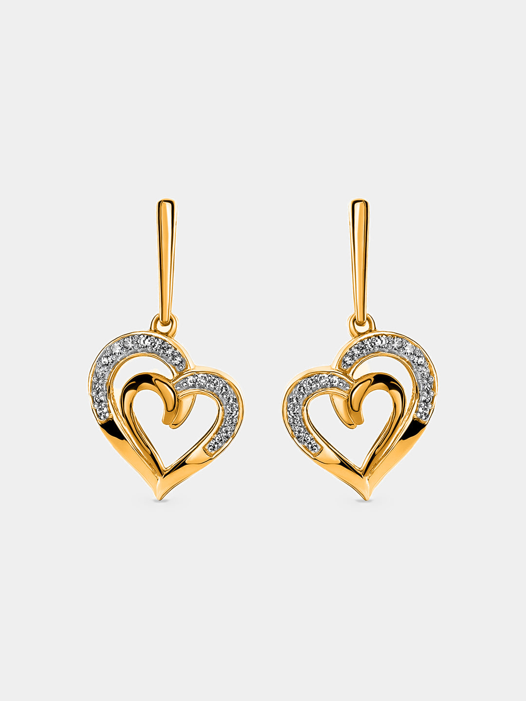 Keemti Jewels Linked In Love Heart Earrings with diamond accents, symbolizing love and unity on white background.