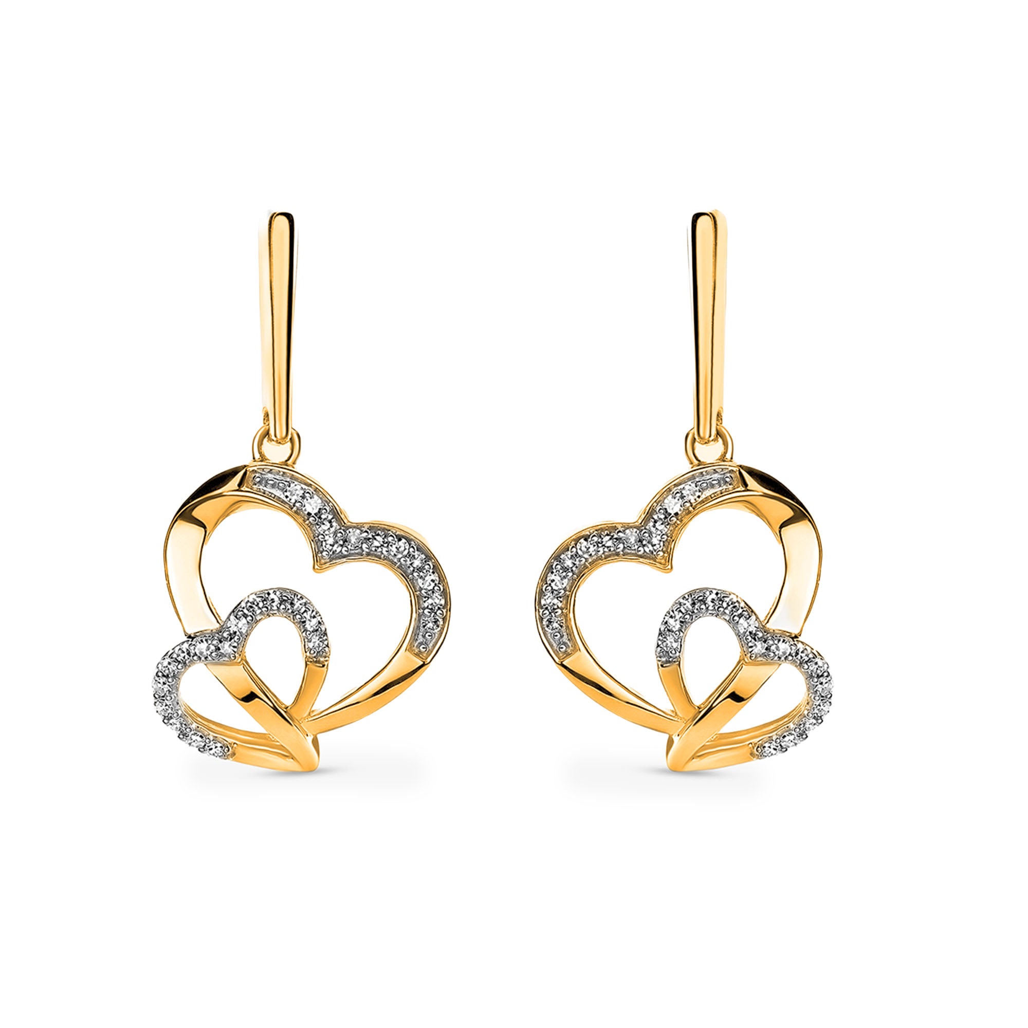 Tangled heart drop earrings in silver-tone with pavé sparkle and dangling hearts