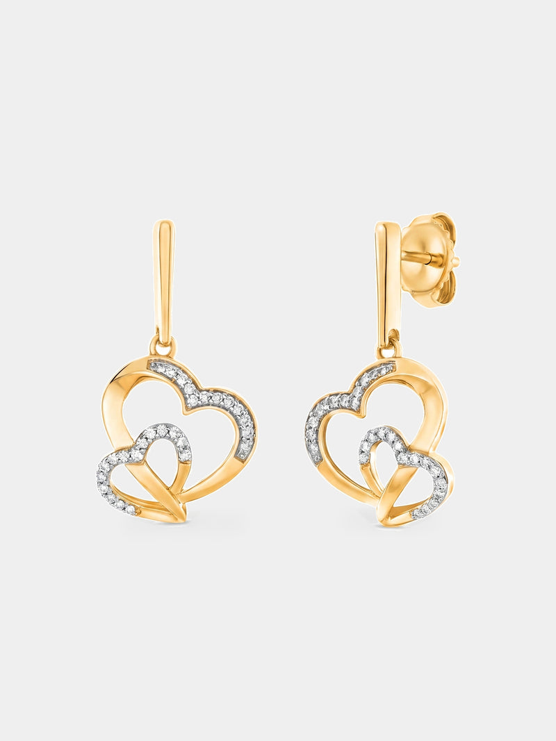 Tangled heart drop earrings in silver-tone with pavé sparkle and dangling hearts