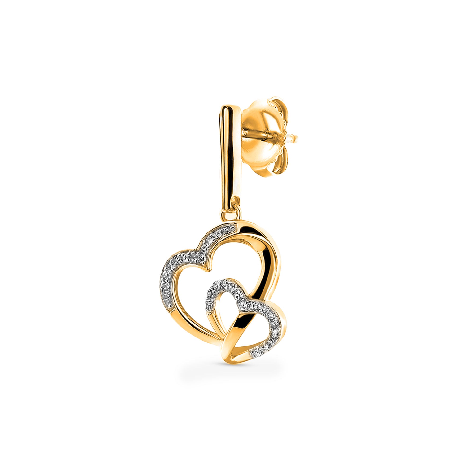 Keemti Jewels Tangled In Love Heart Earrings: intertwined gold hearts with clear stones, perfect for any occasion.