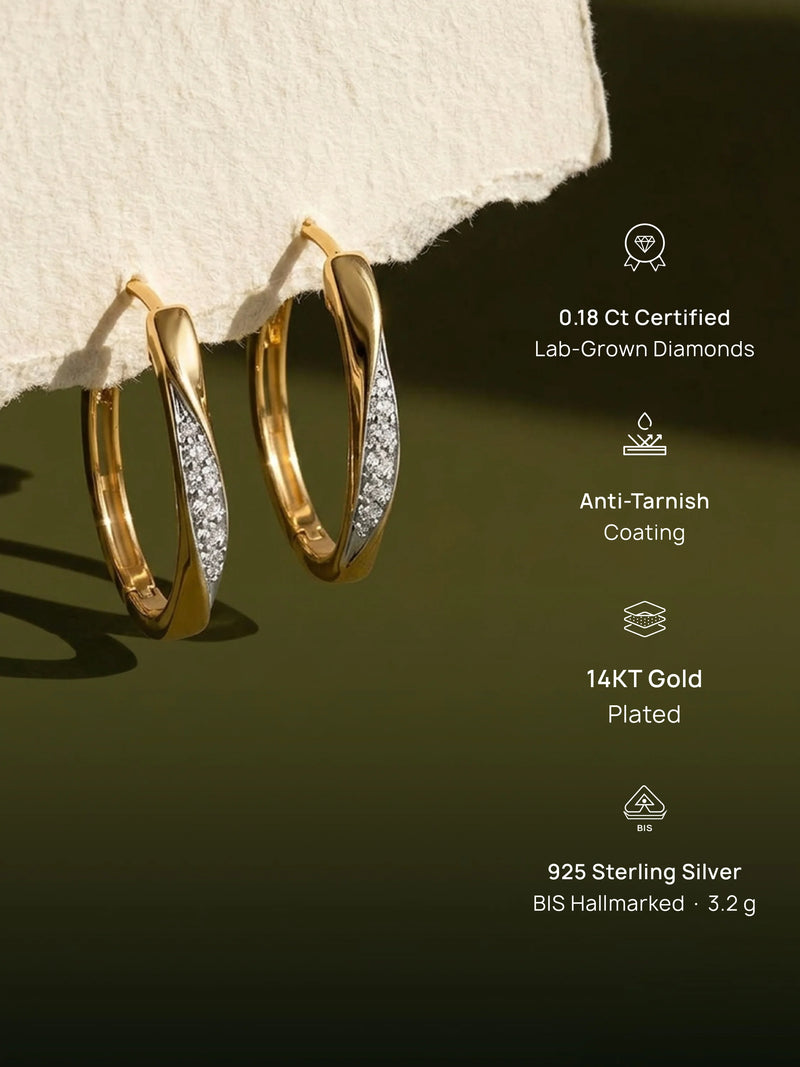 Crossover Curve Hoop Diamond Earrings