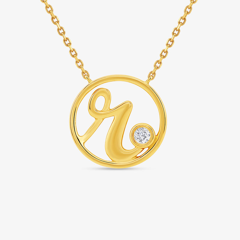 R Initial Circle Diamond Necklet