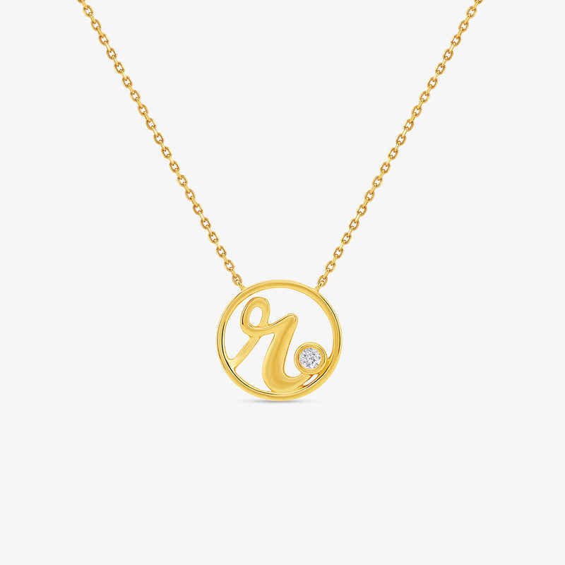 R Initial Circle Diamond Necklet