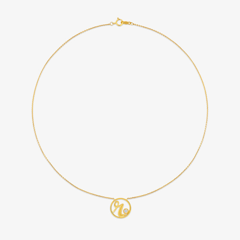 R Initial Circle Diamond Necklet