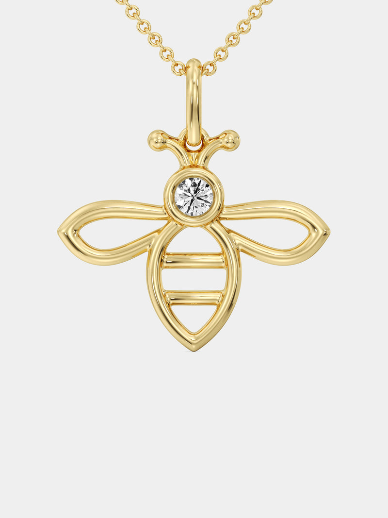 Goldfarbene Bienen-Halskette mit rundem Stein im Anhänger und feiner Gliederkette