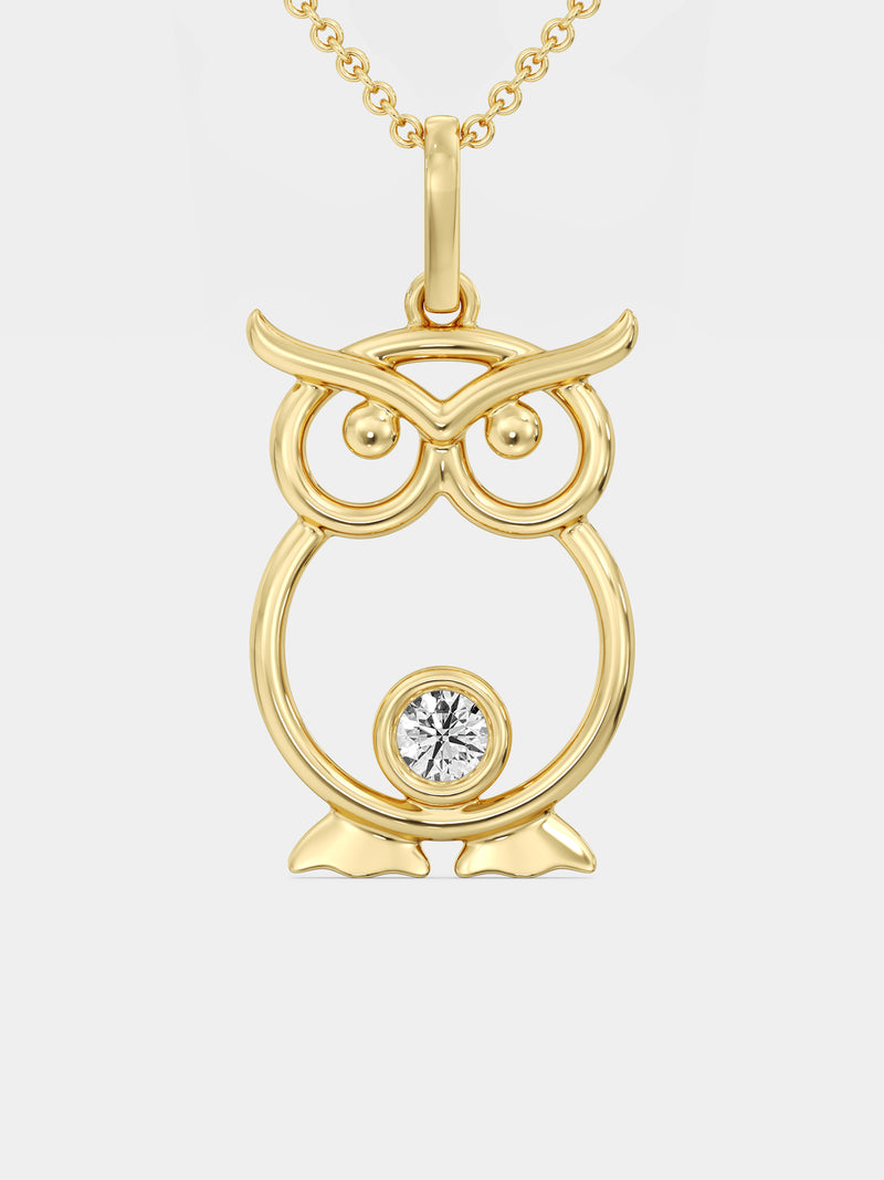 Eulen-Anhängerhalskette mit funkelndem Diamant; Gliederkette