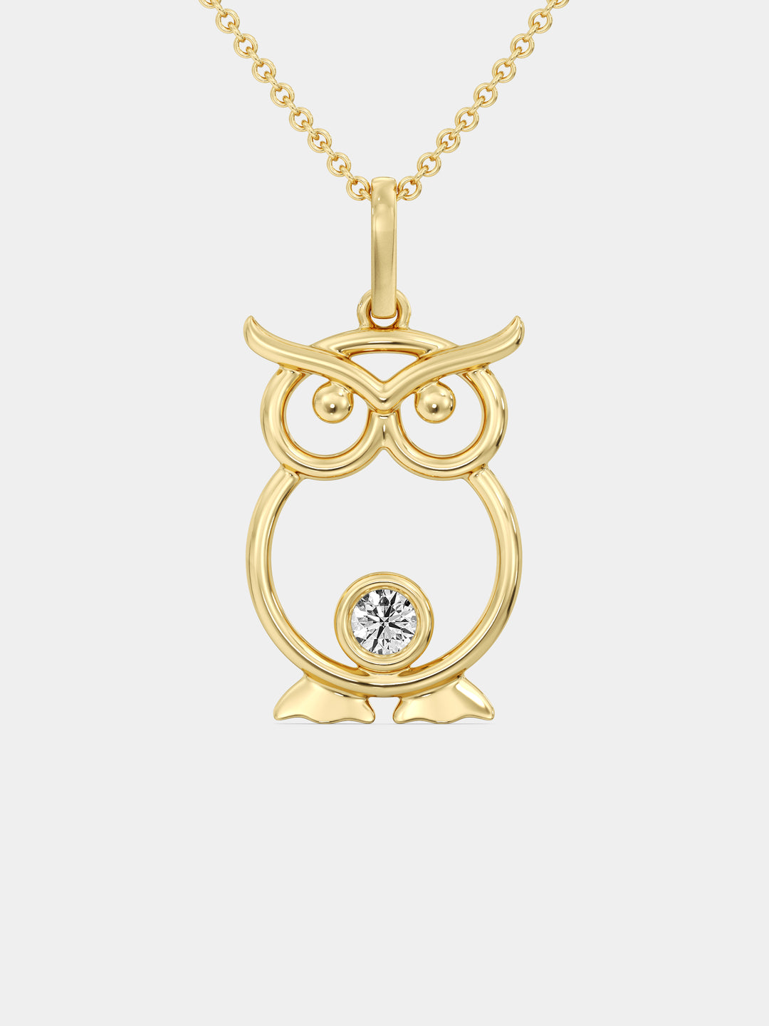 Eulenanhänger mit Diamant im runden Kreis, an langer Gliederkette
