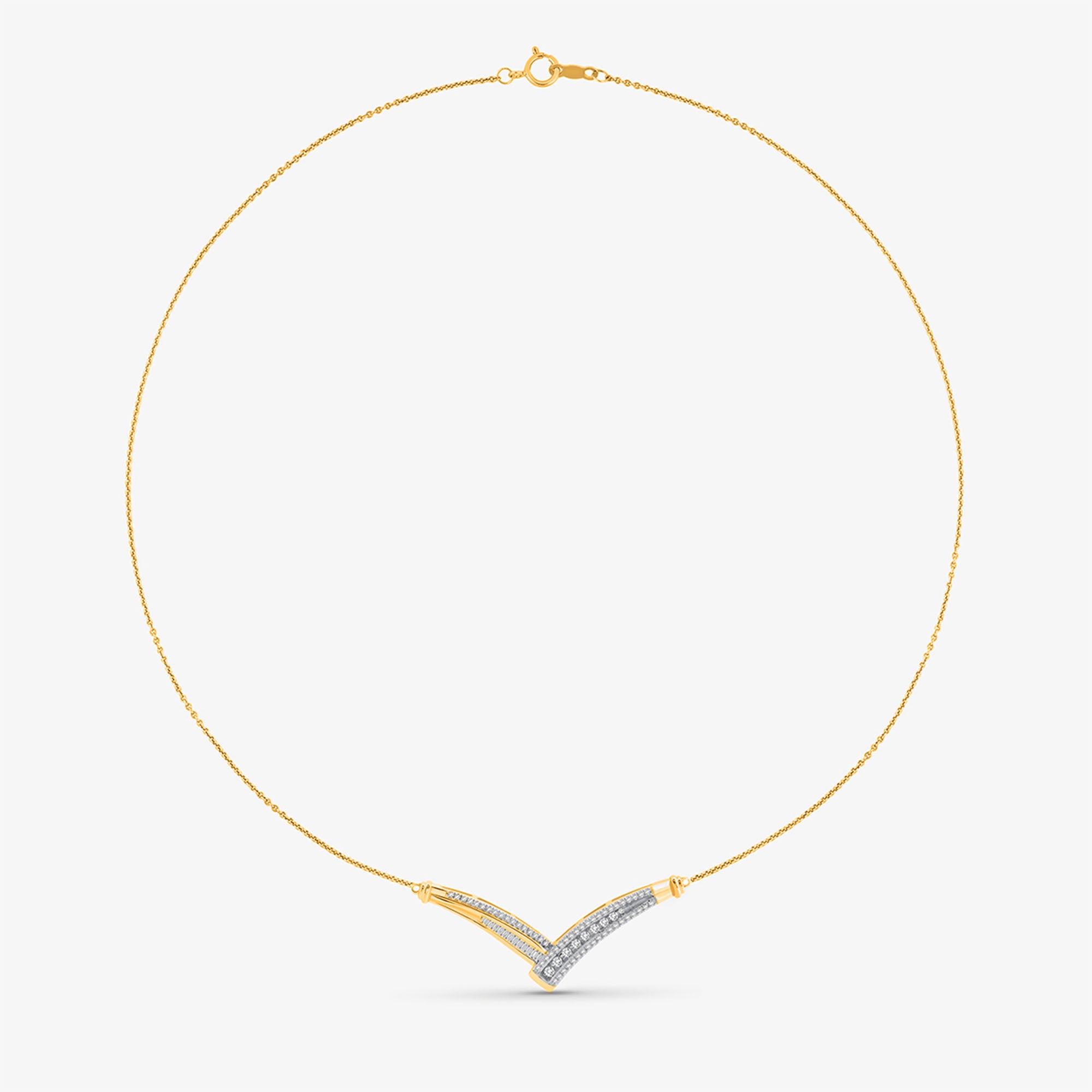 Keemti Jewels Multi-Stone Chevron Necklet with a V-shaped pendant on a thin chain, shown on a white background.