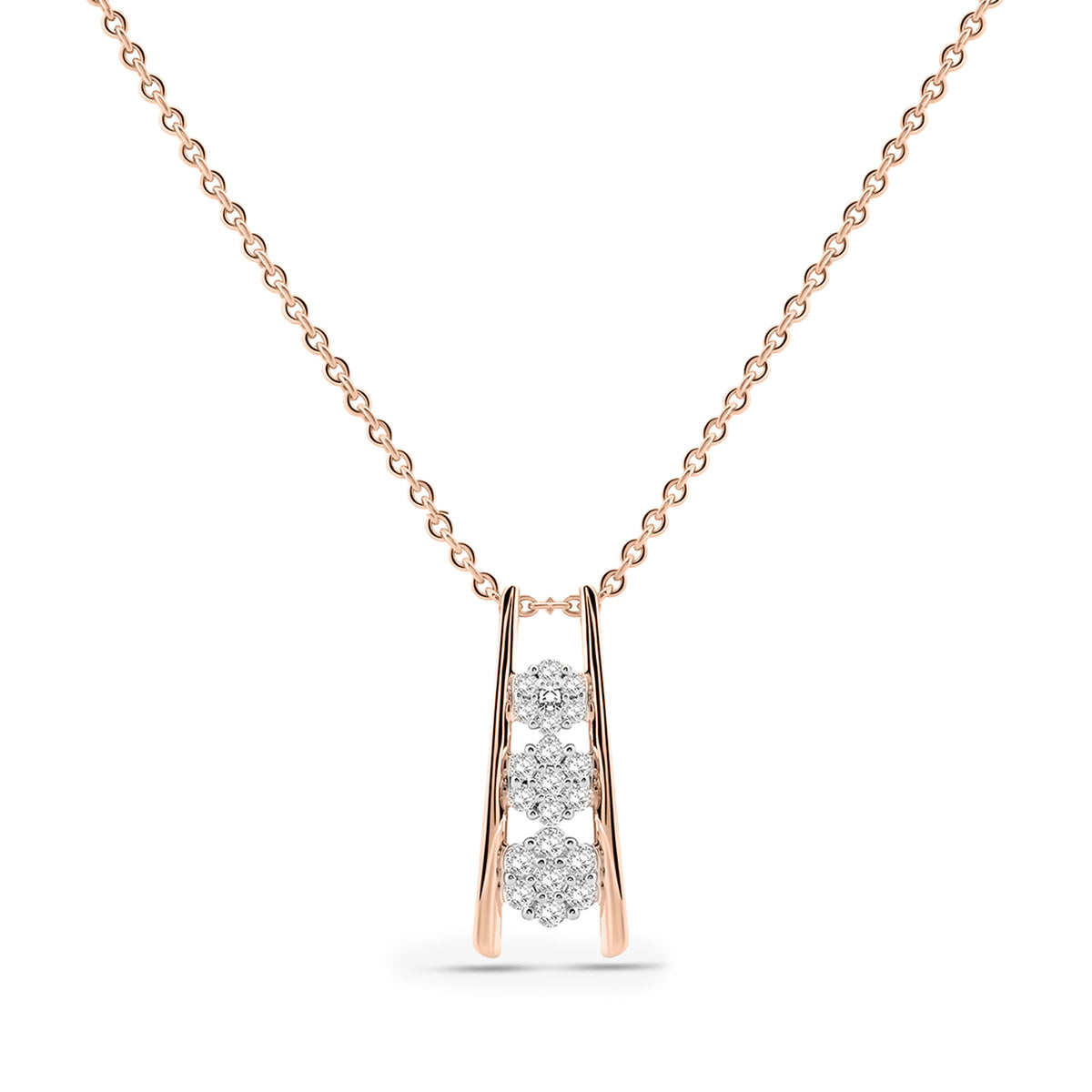 Vergoldeter geometrischer Cluster-Necklace mit funkelnden Steinen im rechteckigen Rahmen