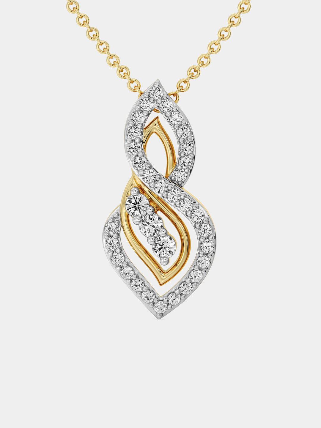 Two-tone dual-loop necklet with teardrop pendant, white pavé stones and gold outline