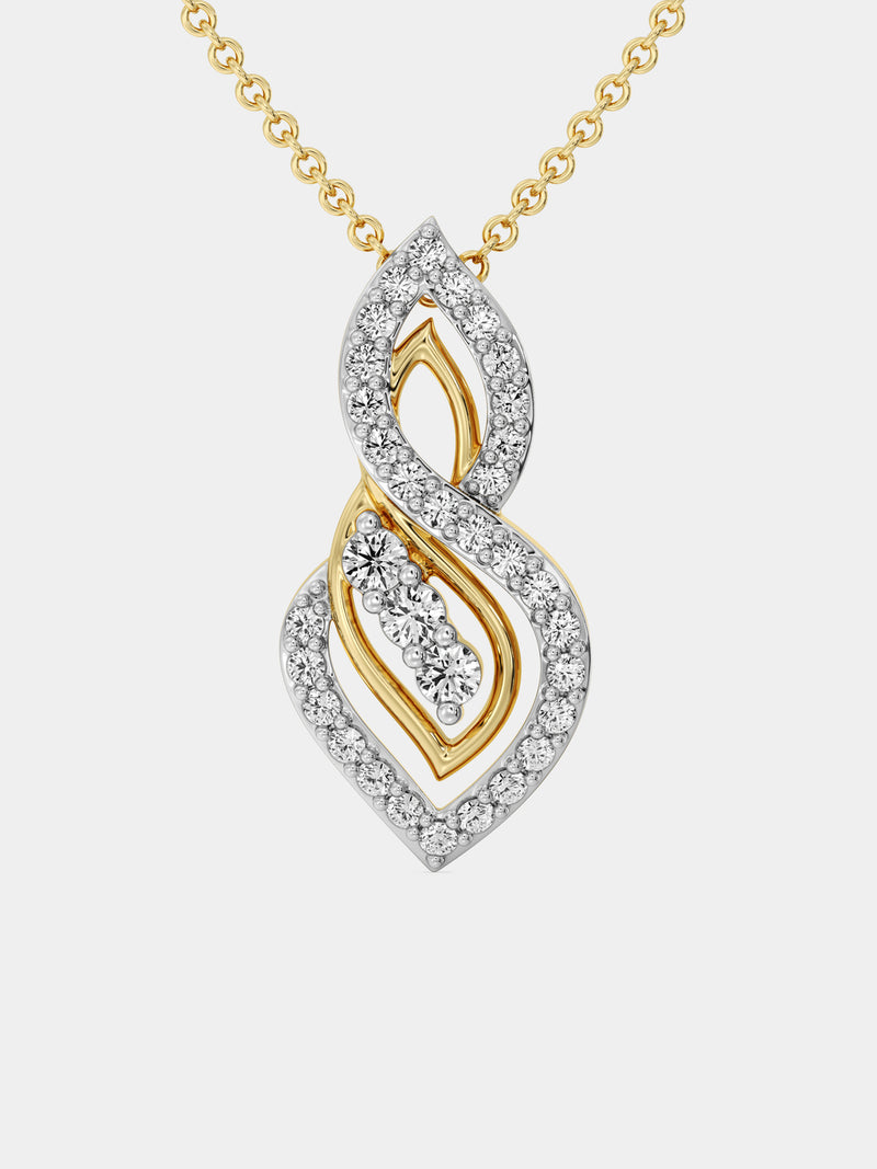 Two-tone dual-loop necklet with teardrop pendant, white pavé stones and gold outline