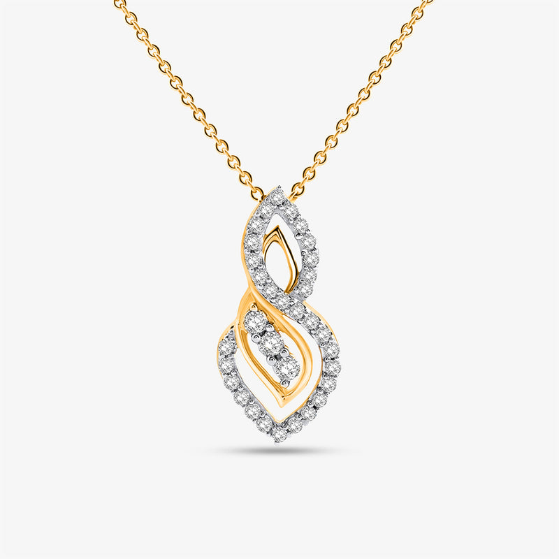 Keemti Jewels' Two-Tone Dual Loop Necklet features an intertwined, diamond-leaf pendant on a white background.