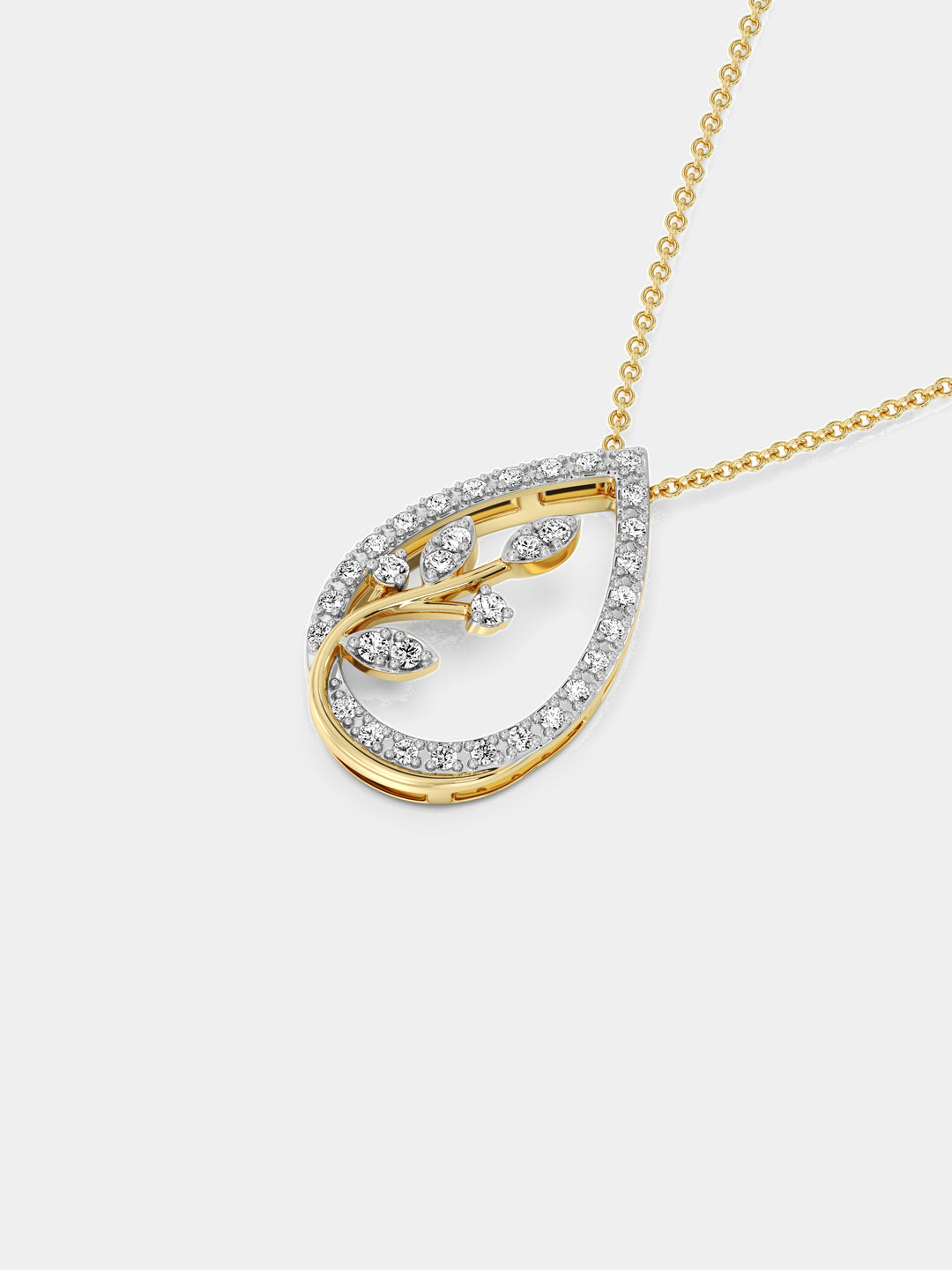 Keemti Jewels Teardrop Leaf Diamond Necklet: gold chain, leaf design, sparkling stones—unique style necklace.