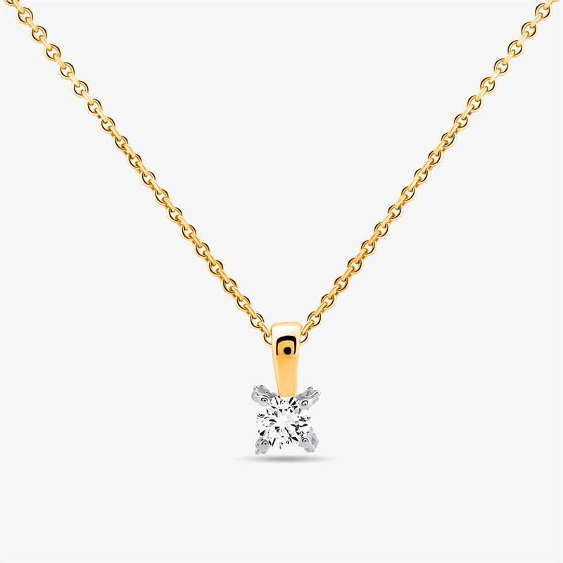 Round-cut solitaire necklace with silver-toned chain and prong-set stone