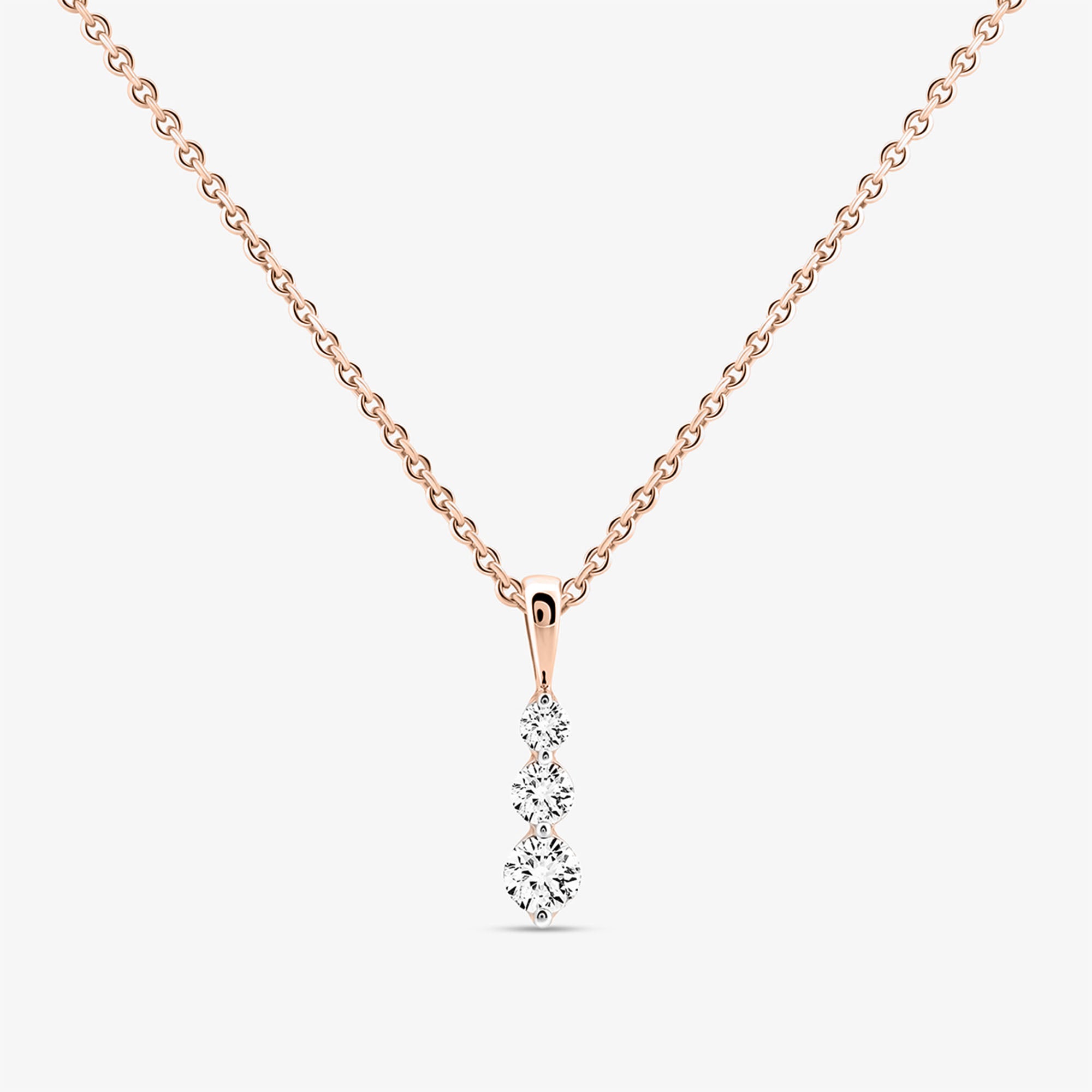 TRINITY drop diamond necklace, silver-toned chain with three-stone drop pendant