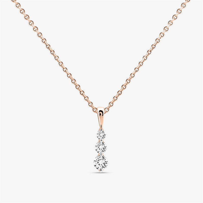 TRINITY drop diamond necklace, silver-toned chain with three-stone drop pendant