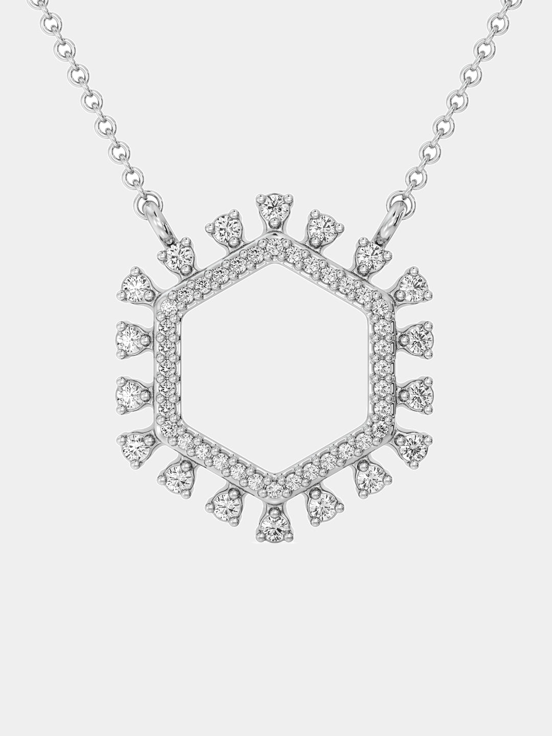 Collar Geometric Halo con colgante hexagonal calado y piedras engarzadas, plata