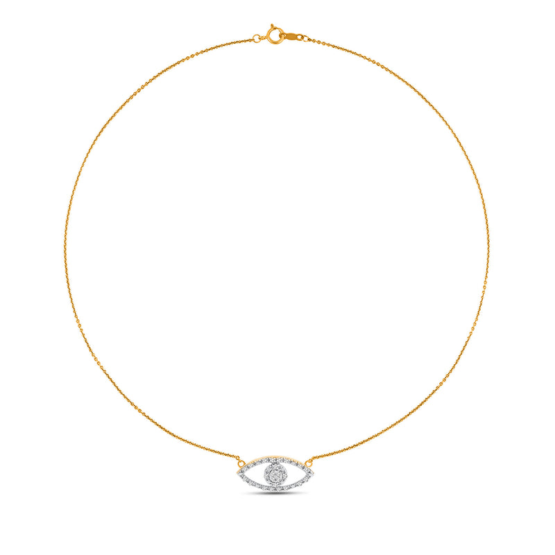 Keemti Jewels' Halo Evil Eye Necklet: gold chain with a gemstone center and diamond halo for stylish protection.