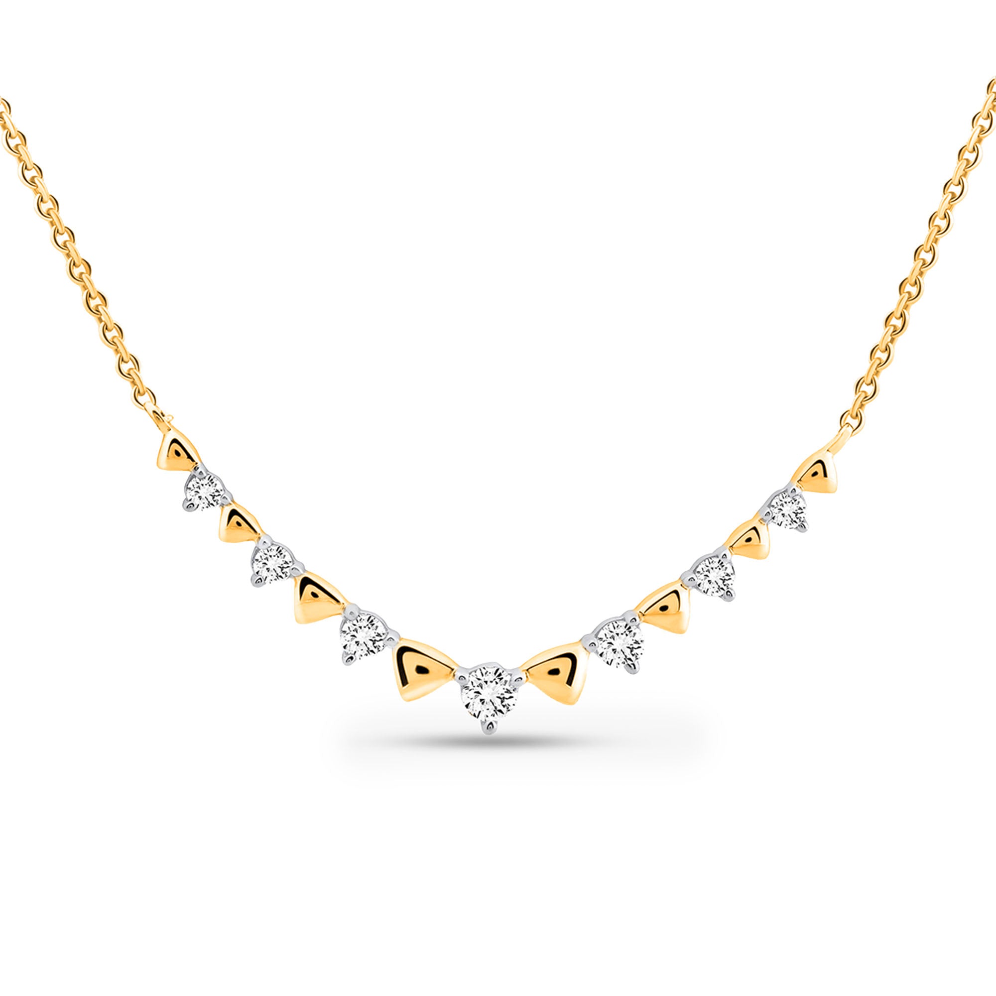 Graceline Curve Diamond Necklet by Keemti Jewels: a minimal, modern gold chain with heart accents in unique settings.