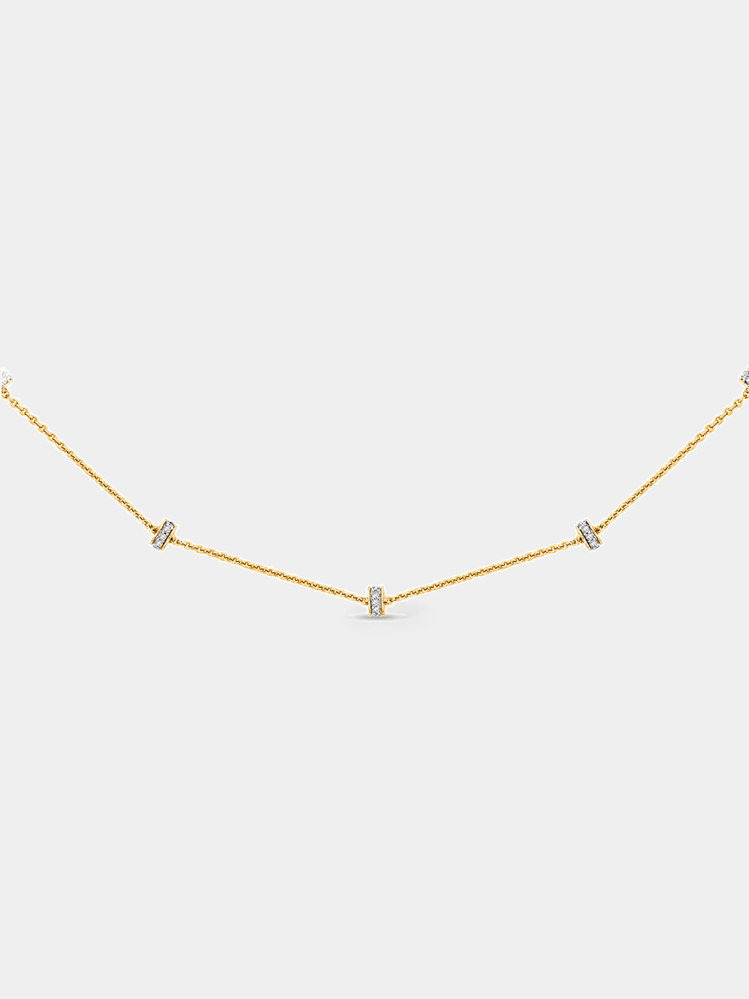 A woman wears the Grace Line Diamond Necklet by Keemti Jewels, its delicate chain ideal for everyday elegance.