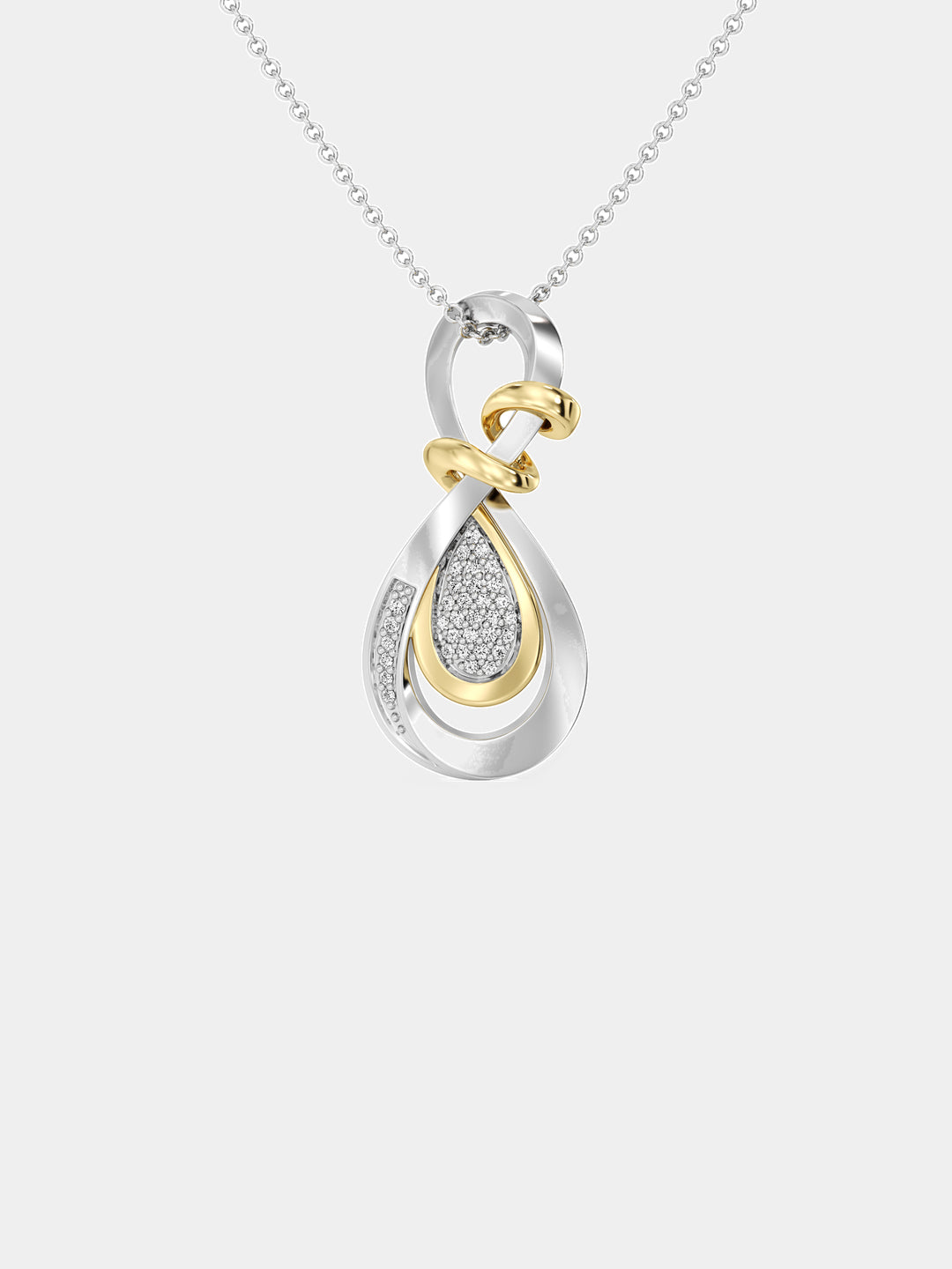 SUNLIT Bloom necklet: teardrop bicolor pendant with pave sparkle detail