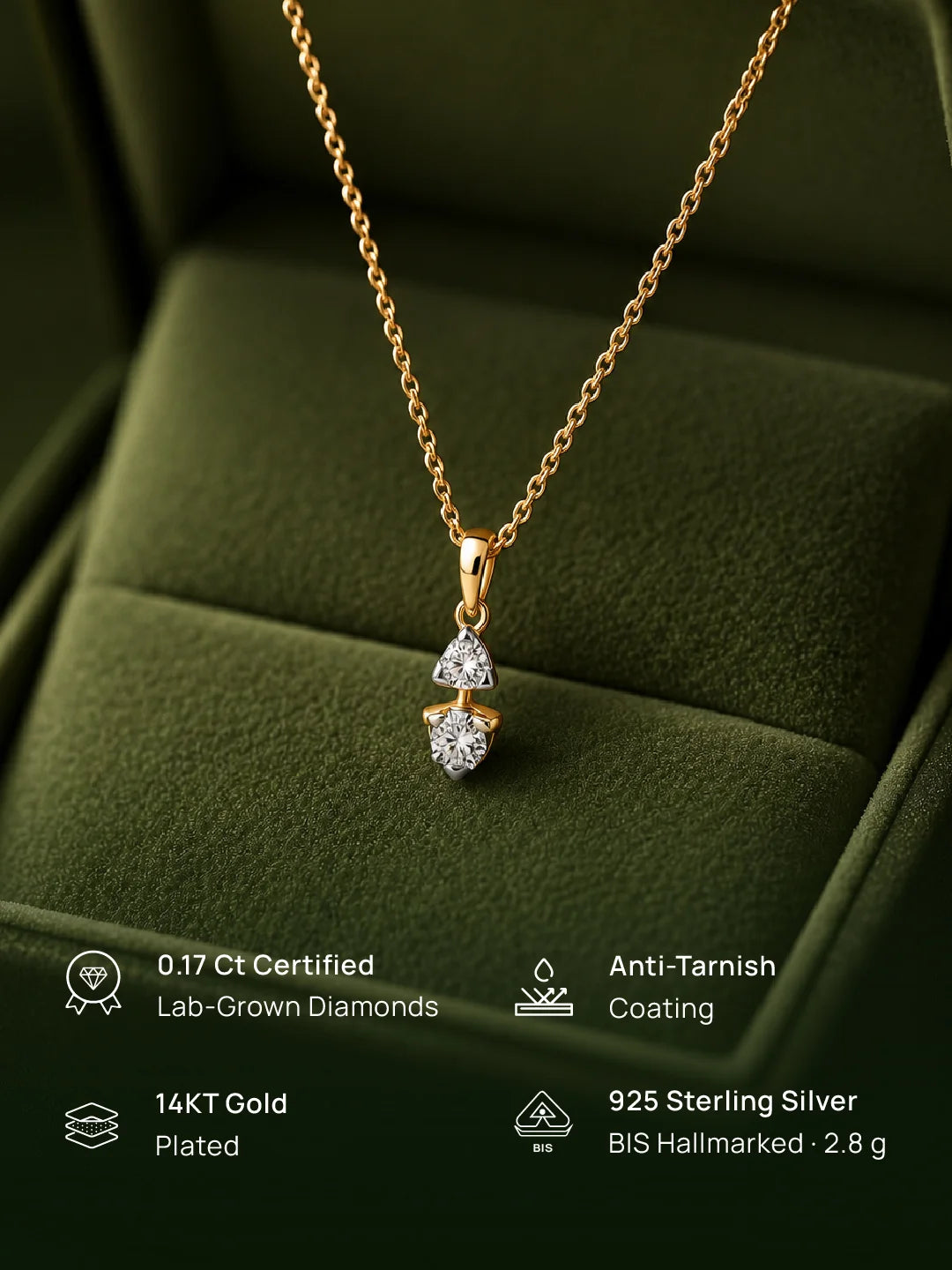 Two-Stone Triangle Cascade Chain Necklet