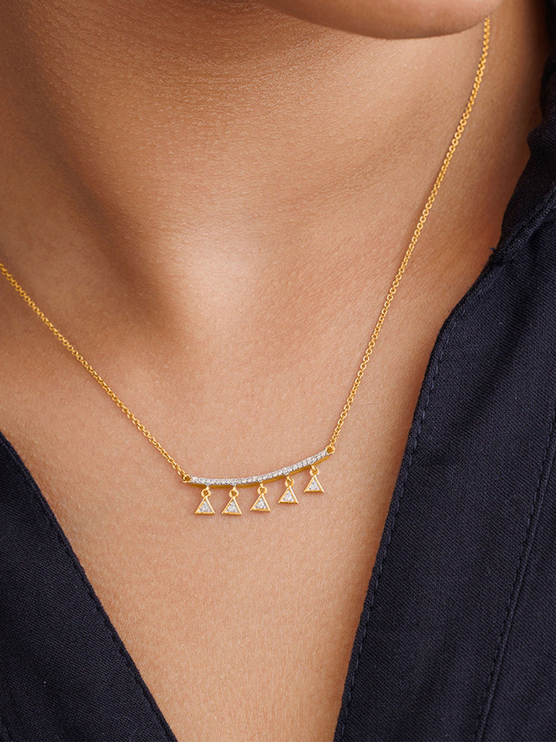 Keemti Jewels Triangle Charm Drop Necklet: Five triangles on a delicate chain, perfect for geometric jewelry lovers.