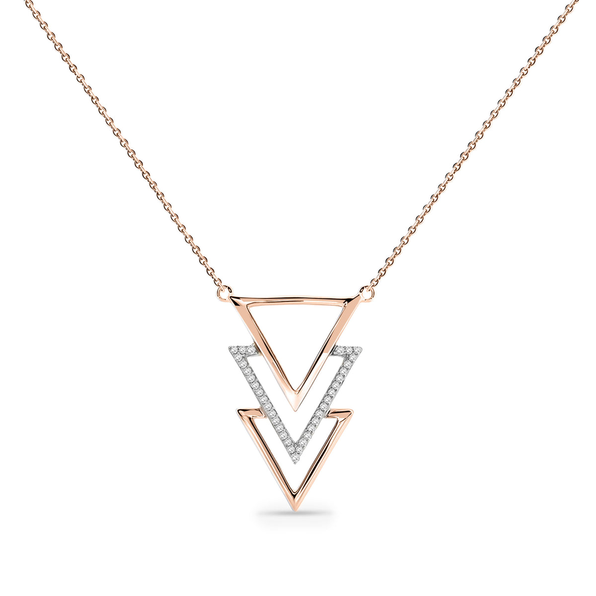 TRIPLE Triangle Drop Halskette, Silber 925, dreifaches Dreieck mit Glitzersteinen