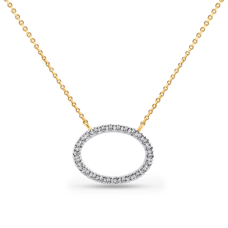 Oval halo pendant necklace, silver 925 with sparkling round stones on oval ring