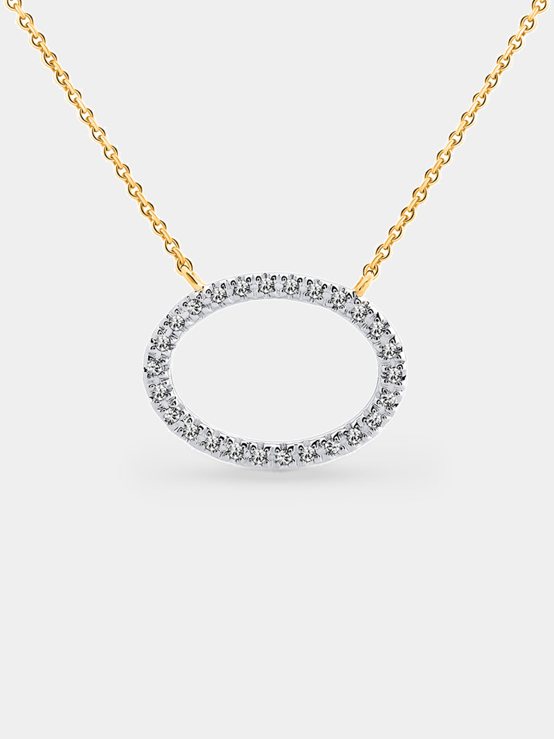 Oval halo pendant necklace, silver 925 with sparkling round stones on oval ring
