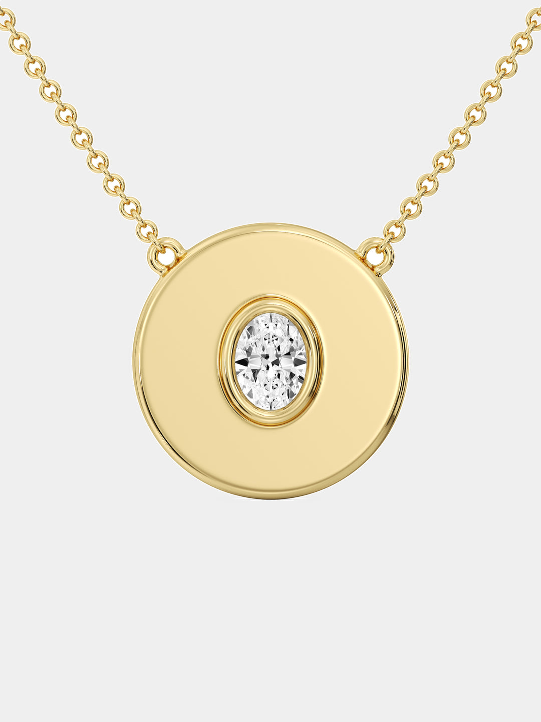 Gold vermeil orbit solitaire diamond necklet, round pendant with center stone (0.75 ct)